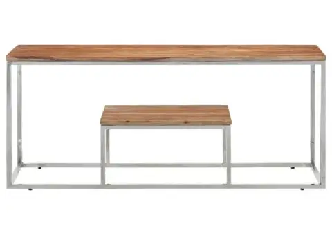 Măsuță de cafea, argintiu, oțel inoxidabil și lemn masiv acacia - 2/5