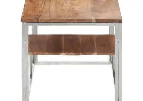 Măsuță de cafea, argintiu, oțel inoxidabil și lemn masiv acacia - 3/5