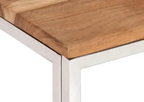 Măsuță de cafea, argintiu, oțel inoxidabil și lemn masiv acacia - 4/5