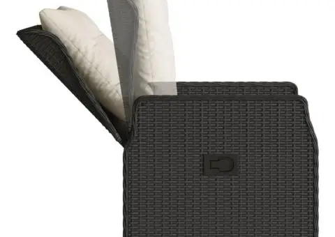 Set bistro cu perne, 3 piese, negru, poliratan - 5/5