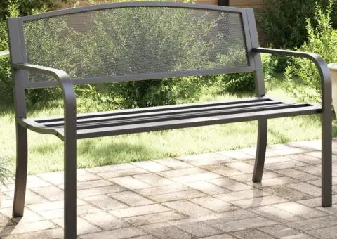 Bancă de grădină, negru, 119 cm, oțel - 1/5