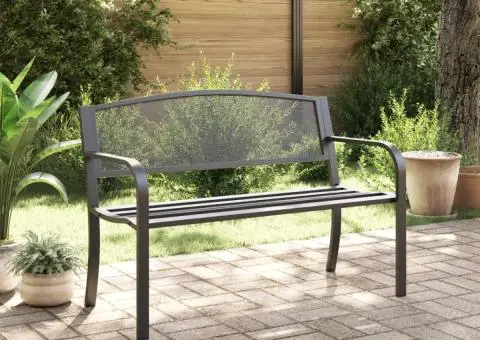 Bancă de grădină, negru, 119 cm, oțel - 3/5