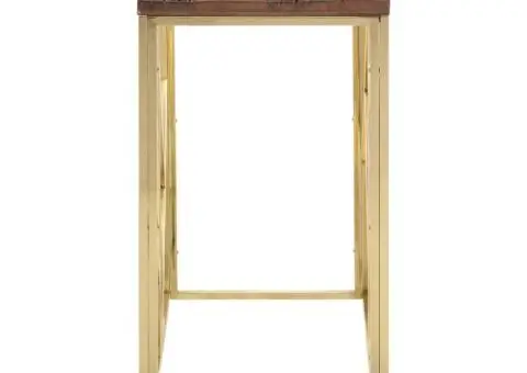 Masă consolă, auriu, oțel inoxidabil și traverse lemn masiv - 3/5