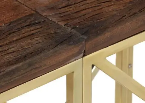 Masă consolă, auriu, oțel inoxidabil și traverse lemn masiv - 5/5