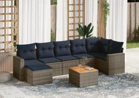 Set canapele de grădină cu perne, 8 piese, gri, poliratan - 1/3