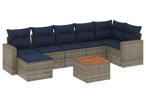 Set canapele de grădină cu perne, 8 piese, gri, poliratan - 2/3