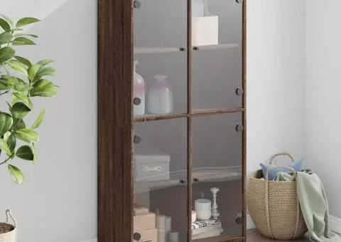 Dulap înalt cu uși, stejar maro, 68x37x142 cm, lemn compozit - 1/5