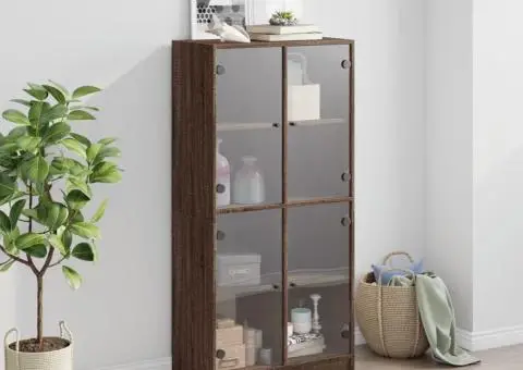 Dulap înalt cu uși, stejar maro, 68x37x142 cm, lemn compozit - 3/5