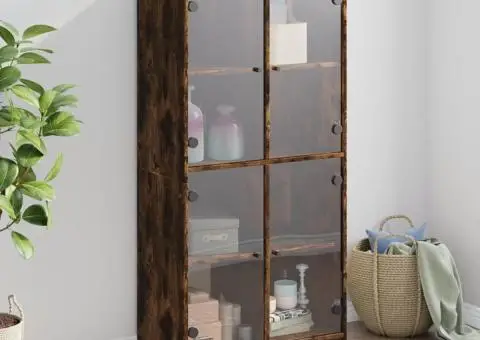 Dulap înalt cu uși, stejar fumuriu, 68x37x142 cm, lemn compozit - 1/5