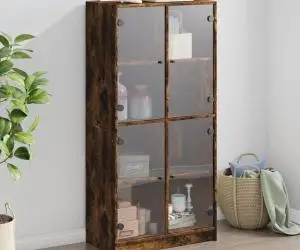 vidaXL Dulap înalt cu uși, stejar fumuriu, 68x37x142 cm, lemn compozit