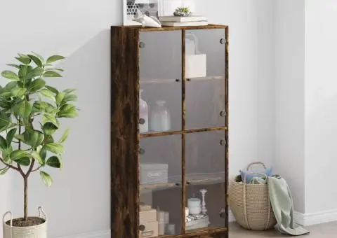 Dulap înalt cu uși, stejar fumuriu, 68x37x142 cm, lemn compozit - 3/5