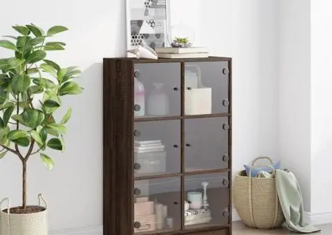 Dulapuri înalte cu uși stejar maro 68x37x109 cm, lemn prelucrat - 3/5