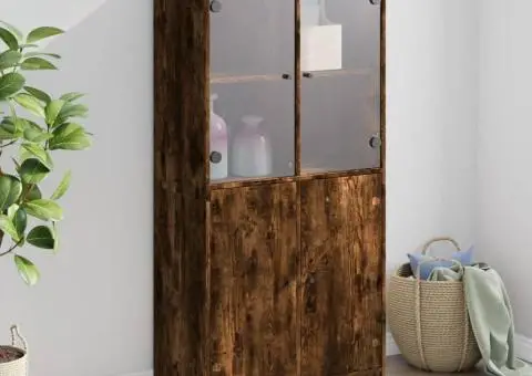 Dulap înalt cu uși, stejar fumuriu, 68x37x142 cm, lemn compozit - 1/5