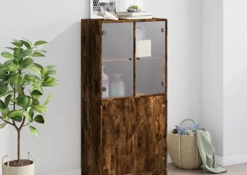 Dulap înalt cu uși, stejar fumuriu, 68x37x142 cm, lemn compozit - 3/5