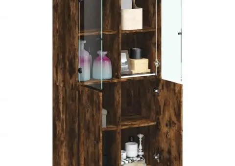 Dulap înalt cu uși, stejar fumuriu, 68x37x142 cm, lemn compozit - 4/5