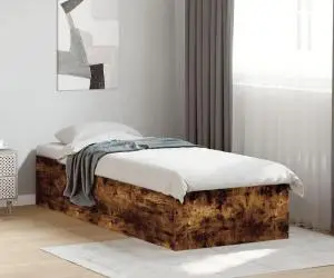 vidaXL Cadru pat fără saltea, stejar fumuriu 75x190 cm lemn prelucrat