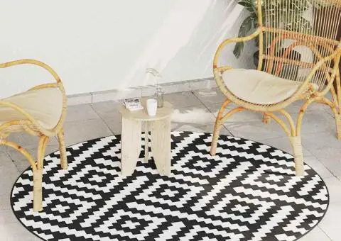 Covor de exterior, ARAKIL alb și negru, Ø200 cm, PP - 1/5