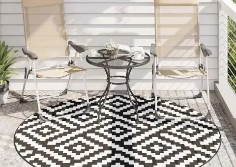 Covor de exterior, ARAKIL alb și negru, Ø200 cm, PP - 3/5