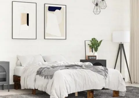 Cadru de pat, stejar fumuriu 140x200 cm lemn prelucrat și metal - 1/5