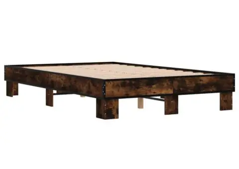 Cadru de pat, stejar fumuriu 140x200 cm lemn prelucrat și metal - 3/5