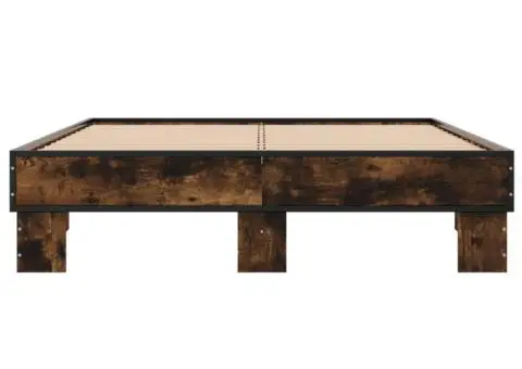 Cadru de pat, stejar fumuriu 140x200 cm lemn prelucrat și metal - 4/5