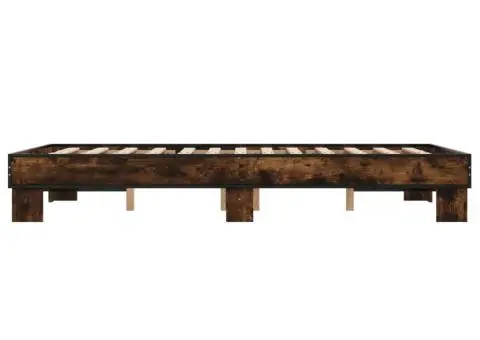 Cadru de pat, stejar fumuriu 140x200 cm lemn prelucrat și metal - 5/5