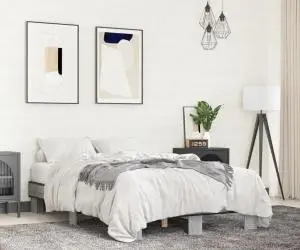 vidaXL Cadru de pat, gri sonoma, 120x190 cm, lemn prelucrat și metal