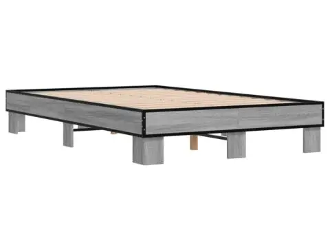 Cadru de pat, gri sonoma, 120x190 cm, lemn prelucrat și metal - 3/5