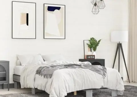 Cadru de pat, gri sonoma, 120x200 cm, lemn prelucrat și metal - 1/5