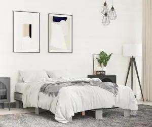vidaXL Cadru de pat, gri sonoma, 120x200 cm, lemn prelucrat și metal
