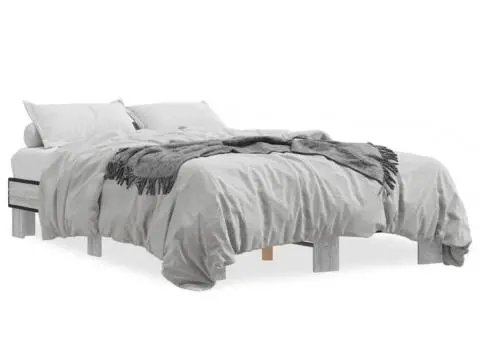 Cadru de pat, gri sonoma, 120x200 cm, lemn prelucrat și metal - 2/5