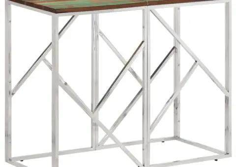 Măsuță consolă, argintiu, oțel inoxidabil/lemn masiv reciclat - 1/5