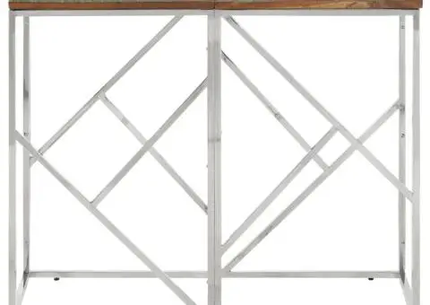 Măsuță consolă, argintiu, oțel inoxidabil/lemn masiv reciclat - 2/5