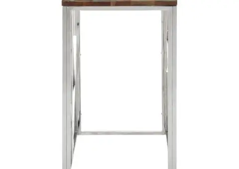 Măsuță consolă, argintiu, oțel inoxidabil/lemn masiv reciclat - 3/5