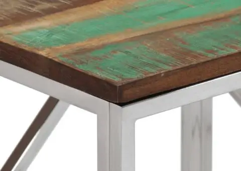 Măsuță consolă, argintiu, oțel inoxidabil/lemn masiv reciclat - 4/5