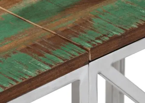 Măsuță consolă, argintiu, oțel inoxidabil/lemn masiv reciclat - 5/5