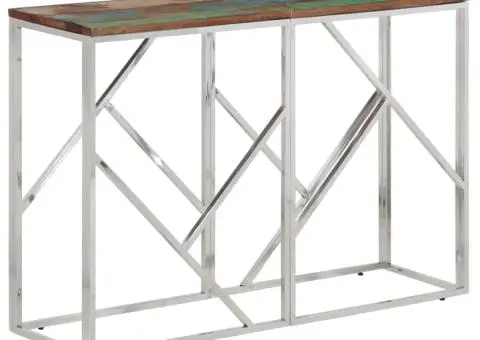 Măsuță consolă, argintiu, oțel inoxidabil/lemn masiv reciclat - 1/5