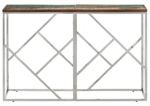 Măsuță consolă, argintiu, oțel inoxidabil/lemn masiv reciclat - 2/5