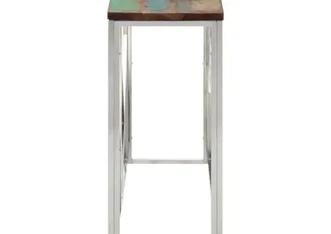 Măsuță consolă, argintiu, oțel inoxidabil/lemn masiv reciclat - 3/5