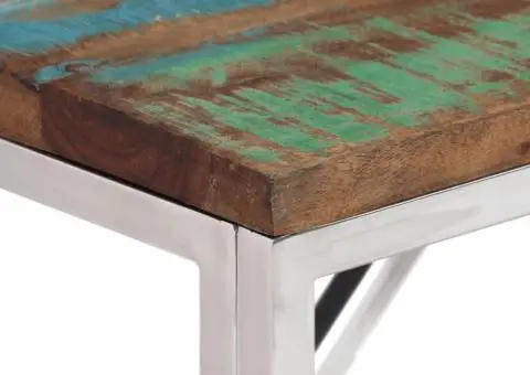 Măsuță consolă, argintiu, oțel inoxidabil/lemn masiv reciclat - 4/5