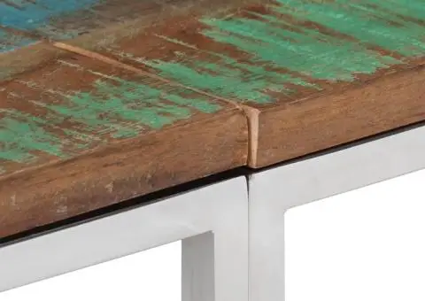 Măsuță consolă, argintiu, oțel inoxidabil/lemn masiv reciclat - 5/5