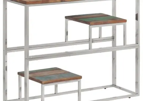 Măsuță consolă, argintiu, oțel inoxidabil/lemn masiv reciclat - 1/5