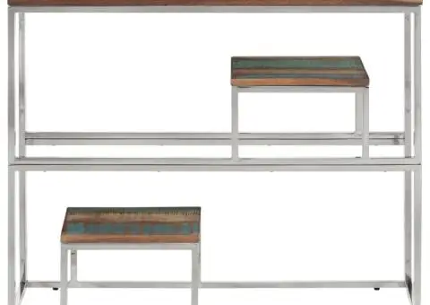 Măsuță consolă, argintiu, oțel inoxidabil/lemn masiv reciclat - 2/5