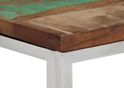 Măsuță consolă, argintiu, oțel inoxidabil/lemn masiv reciclat - 4/5