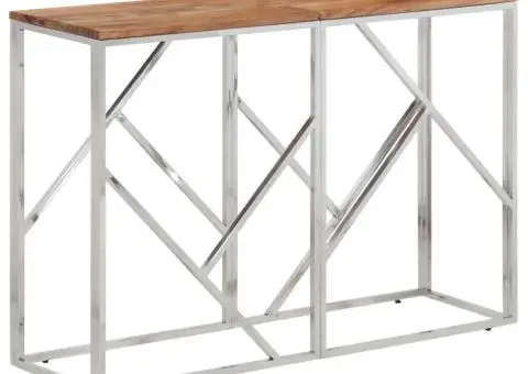 Măsuță de cafea, argintiu, oțel inoxidabil și lemn masiv acacia - 1/5