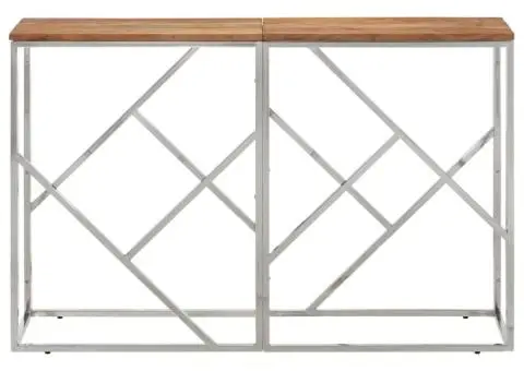 Măsuță de cafea, argintiu, oțel inoxidabil și lemn masiv acacia - 2/5