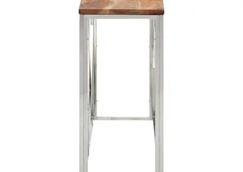 Măsuță de cafea, argintiu, oțel inoxidabil și lemn masiv acacia - 3/5