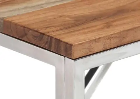 Măsuță de cafea, argintiu, oțel inoxidabil și lemn masiv acacia - 4/5