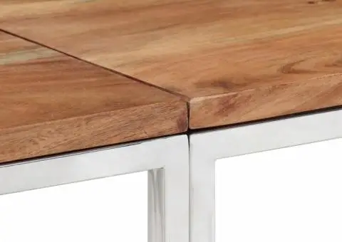 Măsuță de cafea, argintiu, oțel inoxidabil și lemn masiv acacia - 5/5