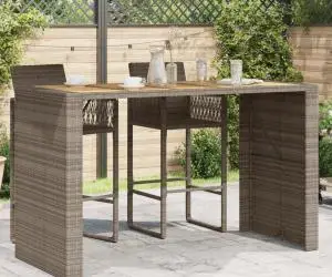 vidaXL Masă bar grădină, blat lemn acacia, gri 185x80x110 cm poliratan